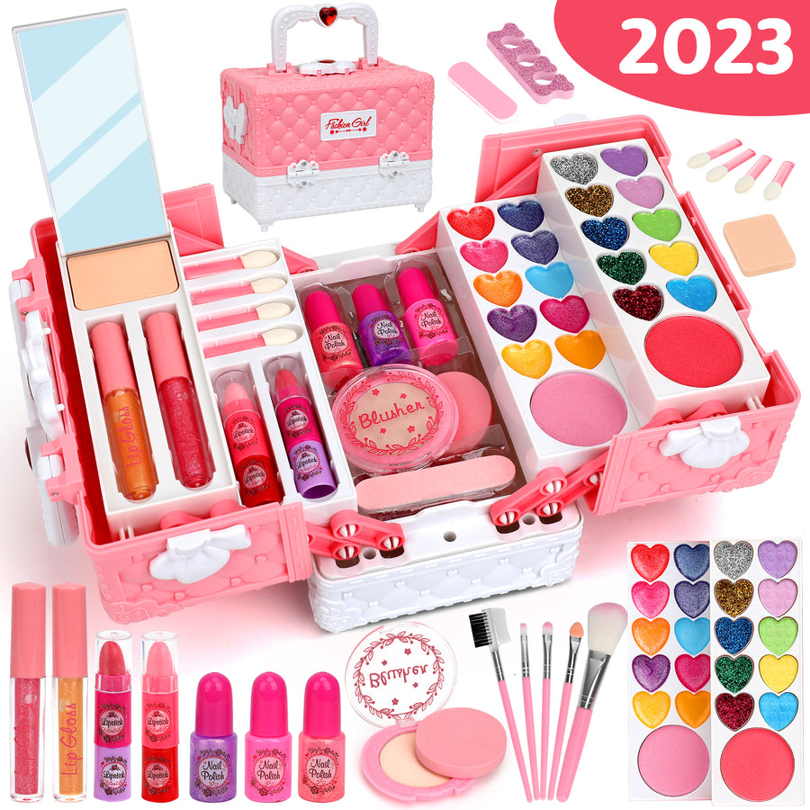 Kids Makeup Kit for Girls, Washable Girls Makeup Kit with Cosmetic Case, Real Kids Girls Makeup Pretend Play Makeup Set Toy Makeup Kids Little Girls Birthday Gift 3 4 5 6 7 8 9 10 Year Old Kids