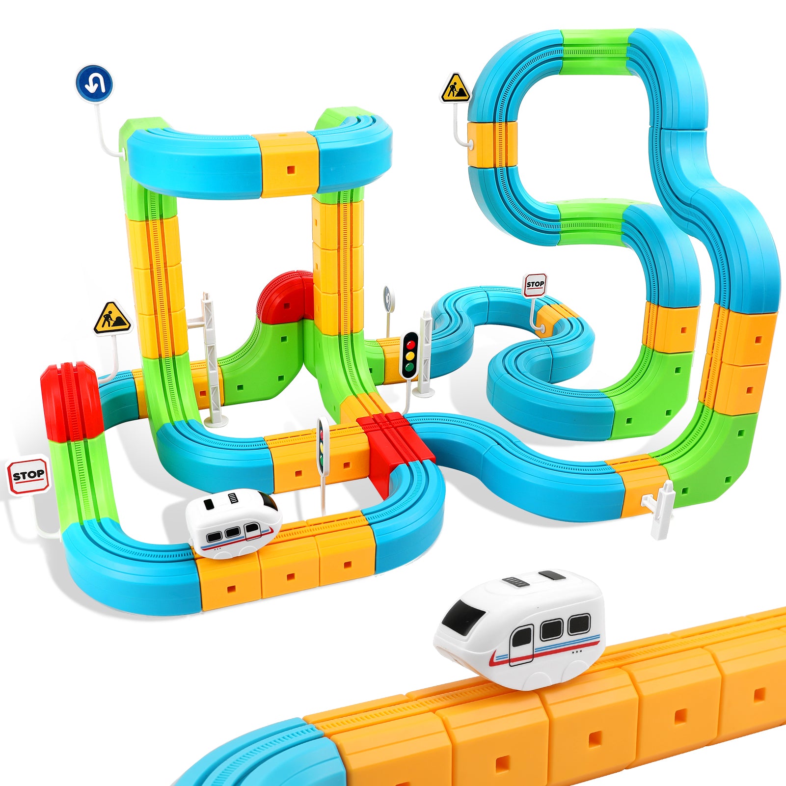 Electric Train Set Tracks, Sendida 3D Infinity Modular Building Blocks STEM Learning Toy for Kids Toddlers Boys & Girls Freely Assembled Race Tracks with Electric Train (Standard Edition)