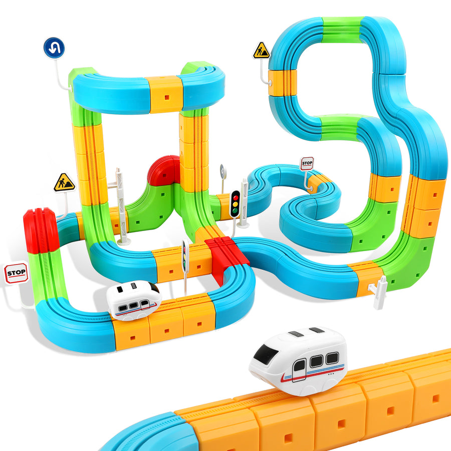 Electric Train Set Tracks, Sendida 3D Infinity Modular Building Blocks STEM Learning Toy for Kids Toddlers Boys & Girls Freely Assembled Race Tracks with Electric Train (Standard Edition)
