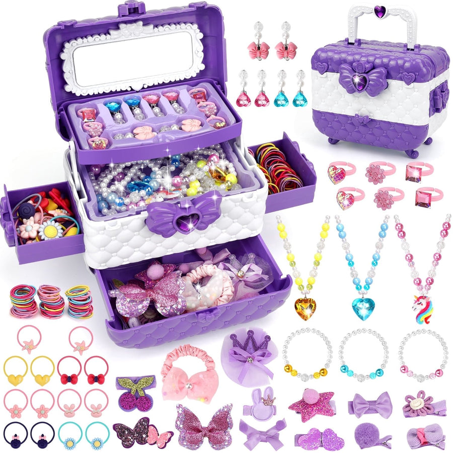 Aureyung Kids Jewelry Kit 47 PCS, Girls Dress Up Play Jewelry Set, Toys Ages 3-12