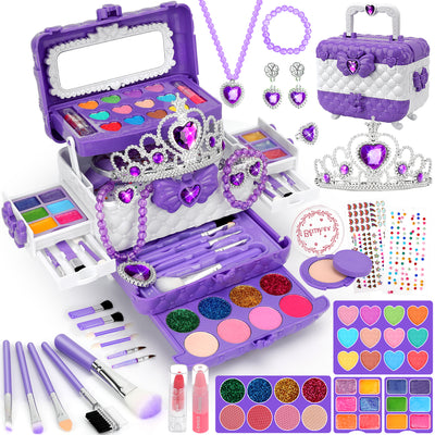 Aureyung Kids Makeup Kit Girl Toys, Washable Real Make up Set for Children, Princess Toys with Jewelry Set, Non-Toxic Cosmetic for Toddlers, Gifts Toys for Girls 3 - 12 Year Old