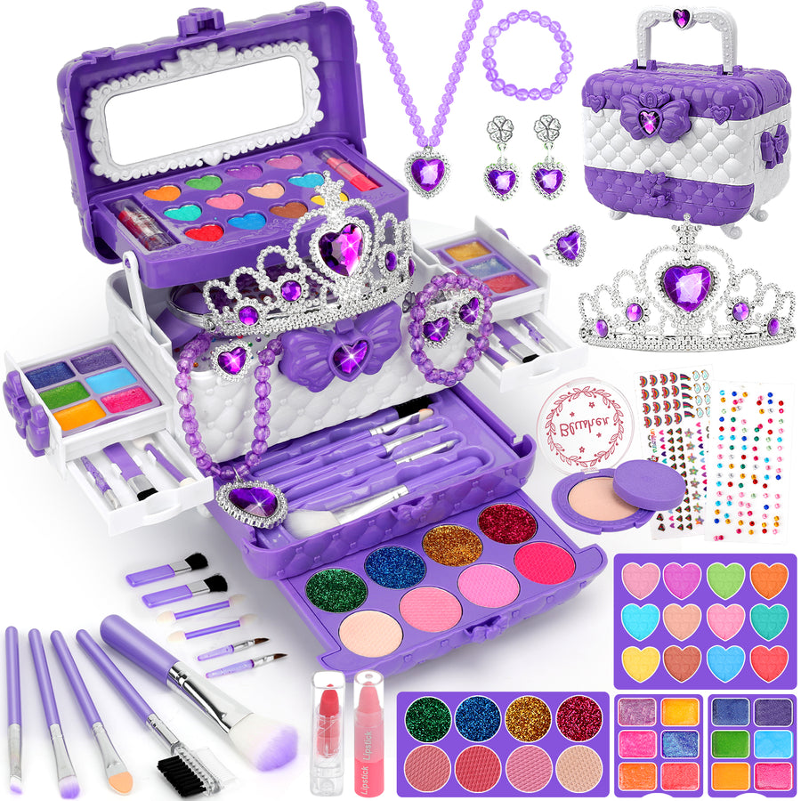 Aureyung Kids Makeup Kit Girl Toys, Washable Real Make up Set for Children, Princess Toys with Jewelry Set, Non-Toxic Cosmetic for Toddlers, Gifts Toys for Girls 3 - 12 Year Old