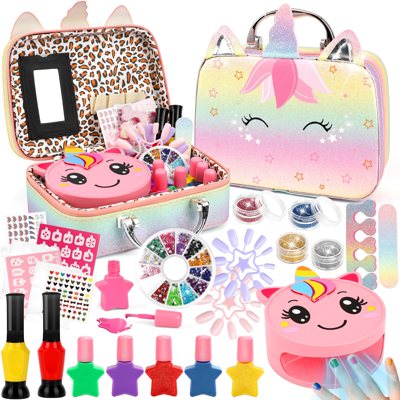 Feibely Kids Nail Art Kit with Dryer and Stickers, Girls Nail Toy Set, Birthday Gift for Girls Ages 4-12