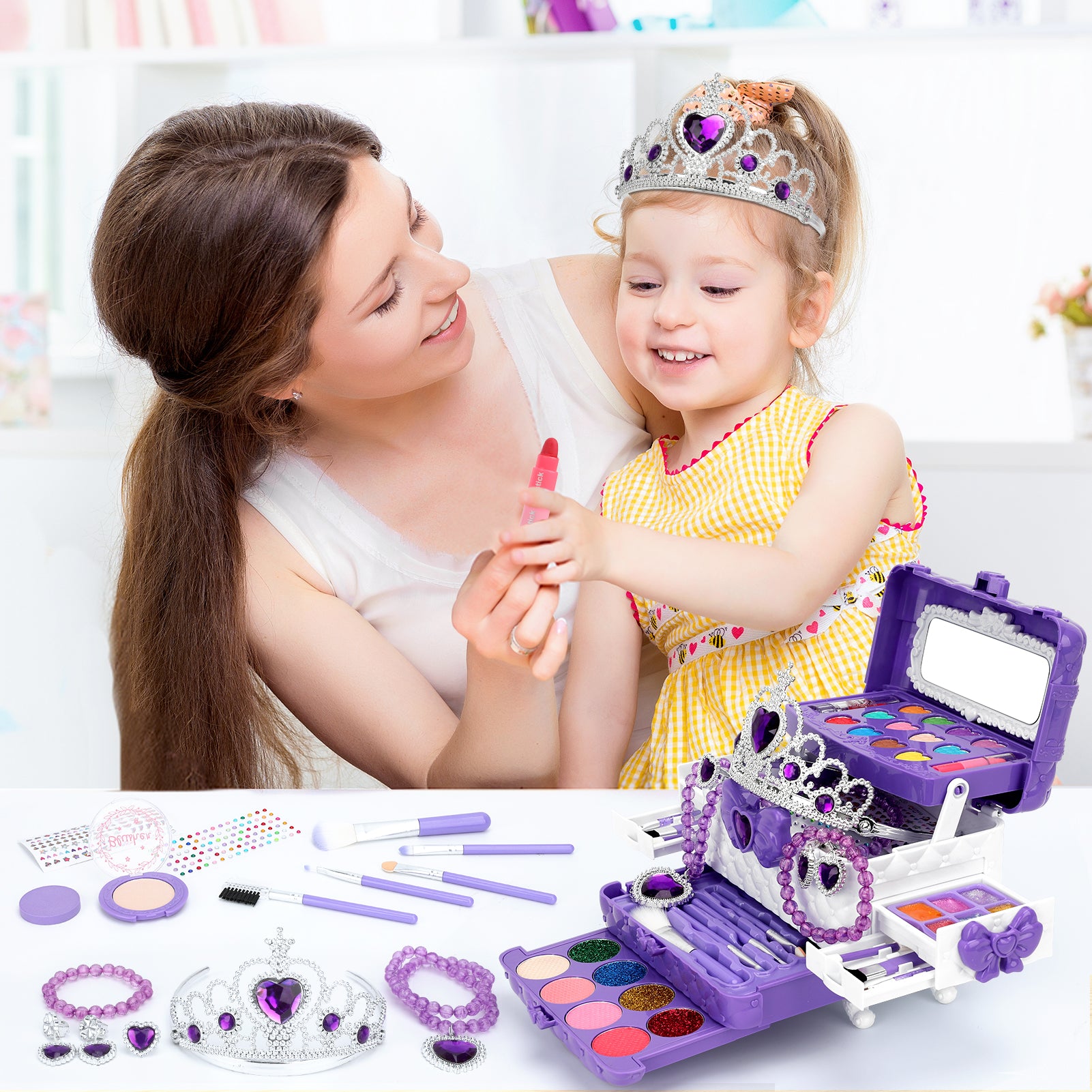 Aureyung Kids Makeup Kit Girl Toys, Washable Real Make up Set for Children, Princess Toys with Jewelry Set, Non-Toxic Cosmetic for Toddlers, Gifts Toys for Girls 3 - 12 Year Old
