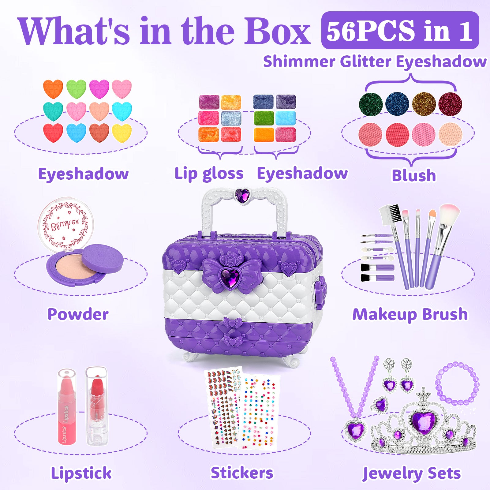 Aureyung Kids Makeup Kit Girl Toys, Washable Real Make up Set for Children, Princess Toys with Jewelry Set, Non-Toxic Cosmetic for Toddlers, Gifts Toys for Girls 3 - 12 Year Old