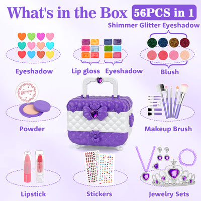 Aureyung Kids Makeup Kit Girl Toys, Washable Real Make up Set for Children, Princess Toys with Jewelry Set, Non-Toxic Cosmetic for Toddlers, Gifts Toys for Girls 3 - 12 Year Old