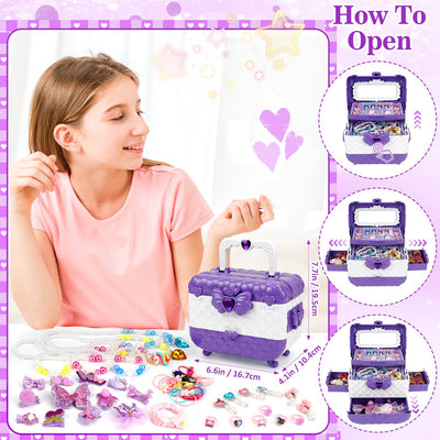 Aureyung Kids Jewelry Kit 47 PCS, Girls Dress Up Play Jewelry Set, Toys Ages 3-12