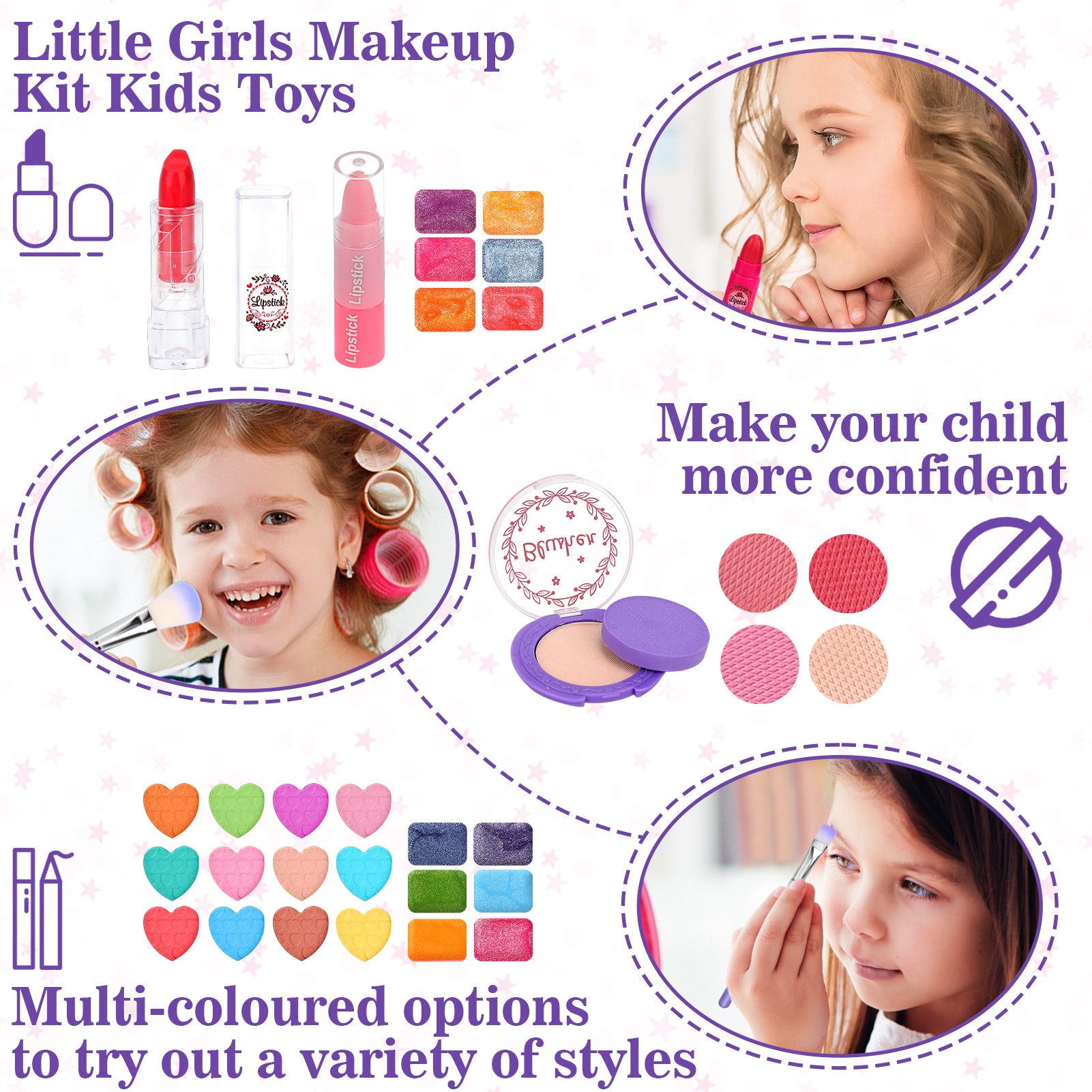 Aureyung Kids Makeup Kit Girl Toys, Washable Real Make up Set for Children, Princess Toys with Jewelry Set, Non-Toxic Cosmetic for Toddlers, Gifts Toys for Girls 3 - 12 Year Old