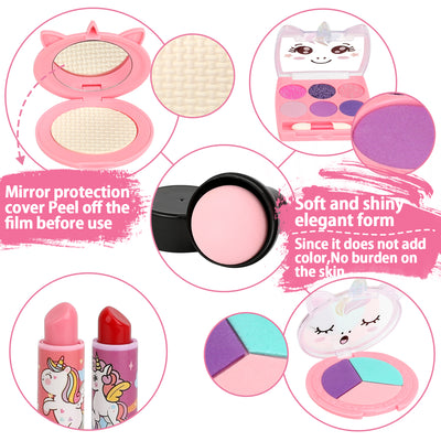 Flybay Pretend Makeup Kit for Girls, Fake Play Makeup Kit, Toddler Dress Up Cosmetic Playset for Girls Ages 3+, Birthday Christmas Holiday Gift(Not Real Makeup)