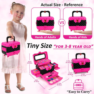 Aureyung Real Kids Makeup Kit 54 PCS, Washable Formula Non-Toxic, Princess Toys for Girls Ages 3-12 , Rose Red