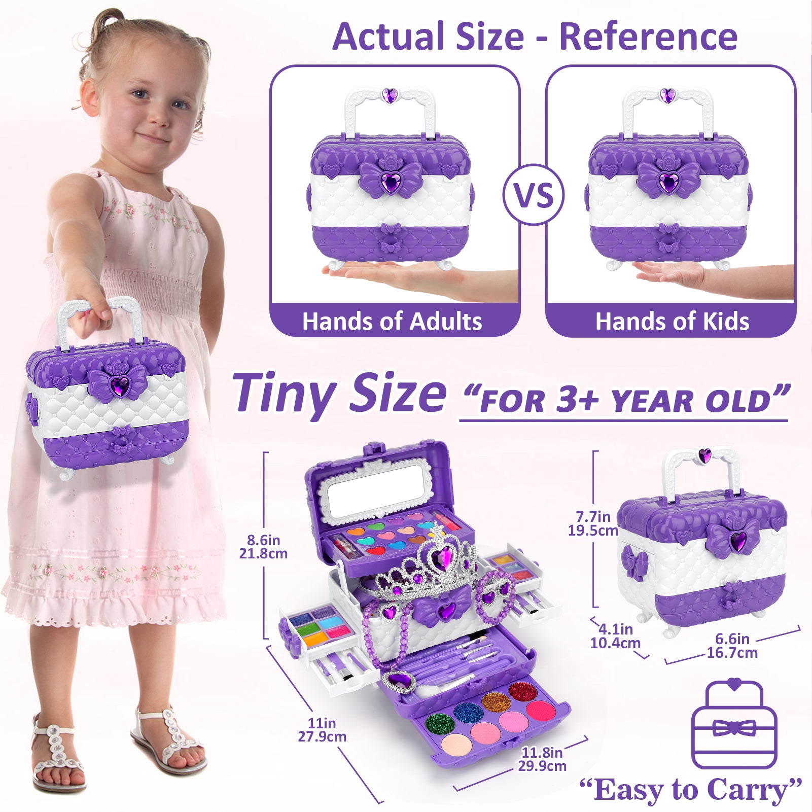 Aureyung Kids Makeup Kit Girl Toys, Washable Real Make up Set for Children, Princess Toys with Jewelry Set, Non-Toxic Cosmetic for Toddlers, Gifts Toys for Girls 3 - 12 Year Old