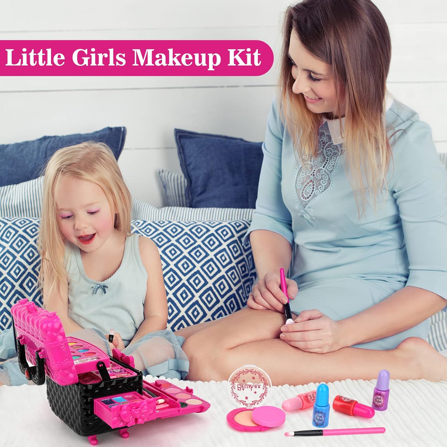 Aureyung Real Kids Makeup Kit 54 PCS, Washable Formula Non-Toxic, Princess Toys for Girls Ages 3-12 , Rose Red