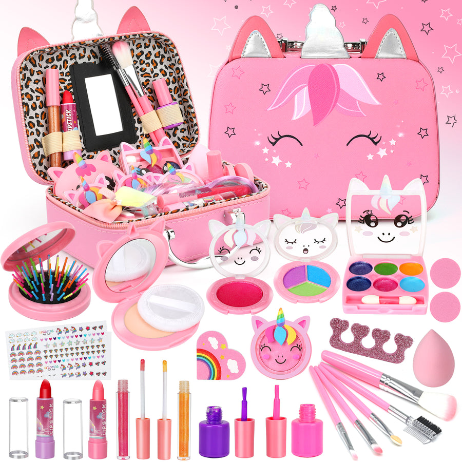 Kids Washable Makeup Girls Toys - Girls Makeup Kit for Kids Make up Set Real Makeup for Kid Little Girls Toddlers Children Princess Christmas Birthday Gifts Toys for 3 4 5 6 7 8 9 10 Year Old Girls
