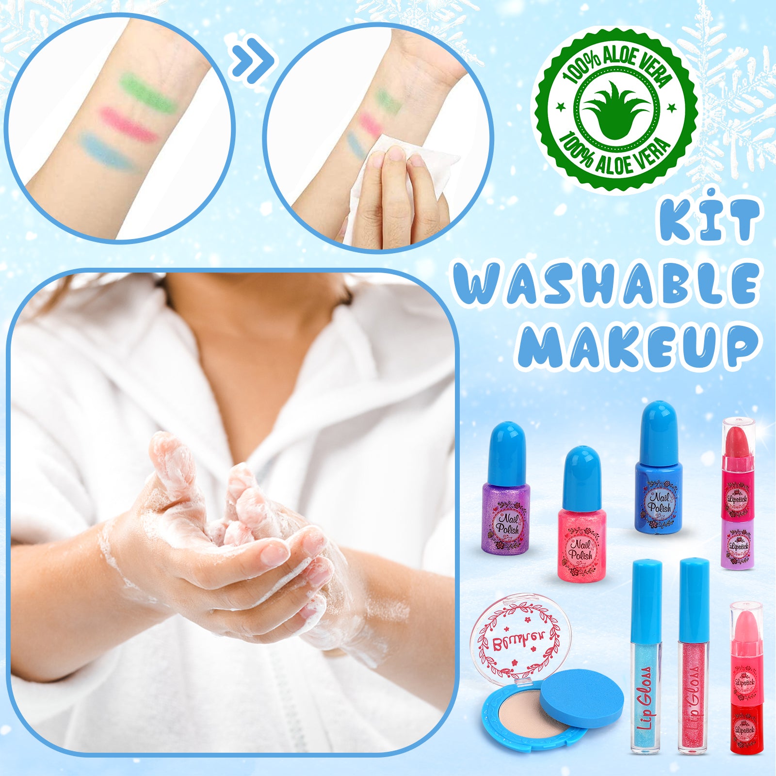 Washable Makeup Girls Toy - Kids Makeup Kit for Girls, Non Toxic Make Up Set, Little Girls Makeup Kit for Toddler Children Princess, Christmas Birthday Gifts 4 5 6 7 8 9 10 Year Old Girl