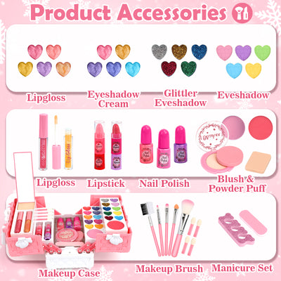 Feibely Kids Makeup Kit Girls Toys, Washable Kids Makeup Kit for Girls, Princess Play Make Up Toy Birthday Gift for Girls Age 3-12