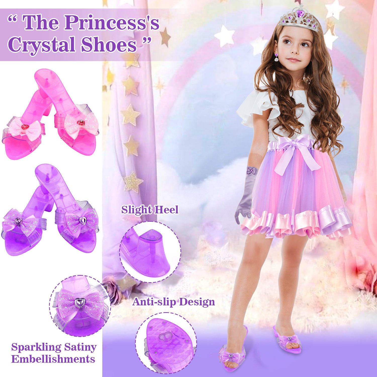 Flybay Princess Dress Up Toys & Jewelry Accessories ,Dress Up Clothes for Girls with Princess Shoes Toy, Pretend Play Birthday Gifts for 3 4 5 6 Year Old Girls