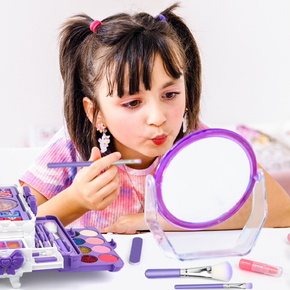 Sendida Kids Makeup Kit for Girl Gifts, 54PCS in 1 Makeup Toys Washable Little Girls Princess Make Up Toys for 4 5 6 7 8 9 Year Old Girl Birthday Gift (Purple)