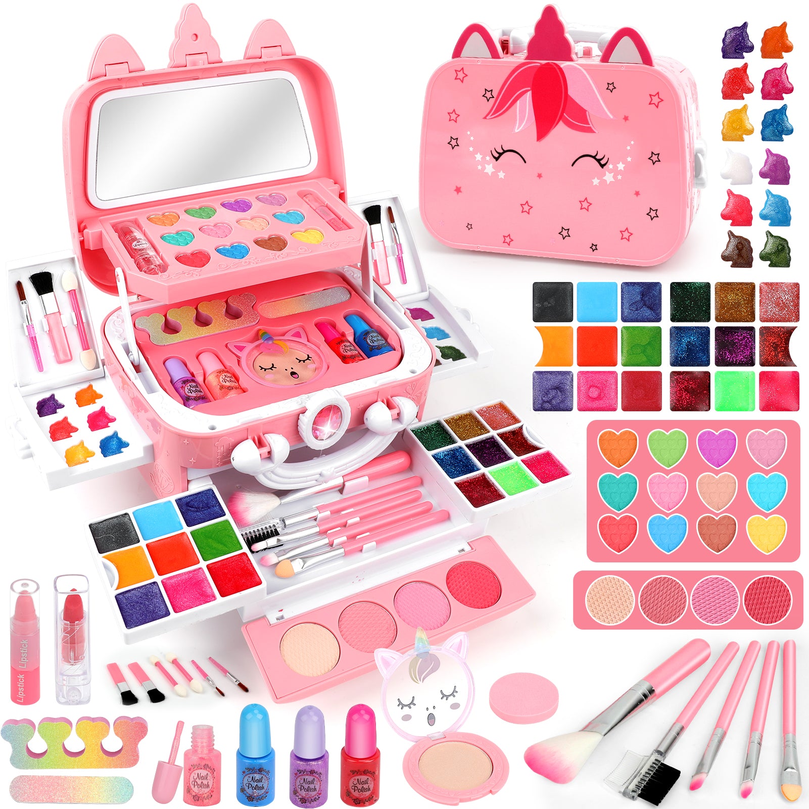 Feibely Kids Makeup Kit Toys for Girls , Washable Makeup Kit for Kids, Princess Toy Birthday Gifts for Girl Ages 3-12