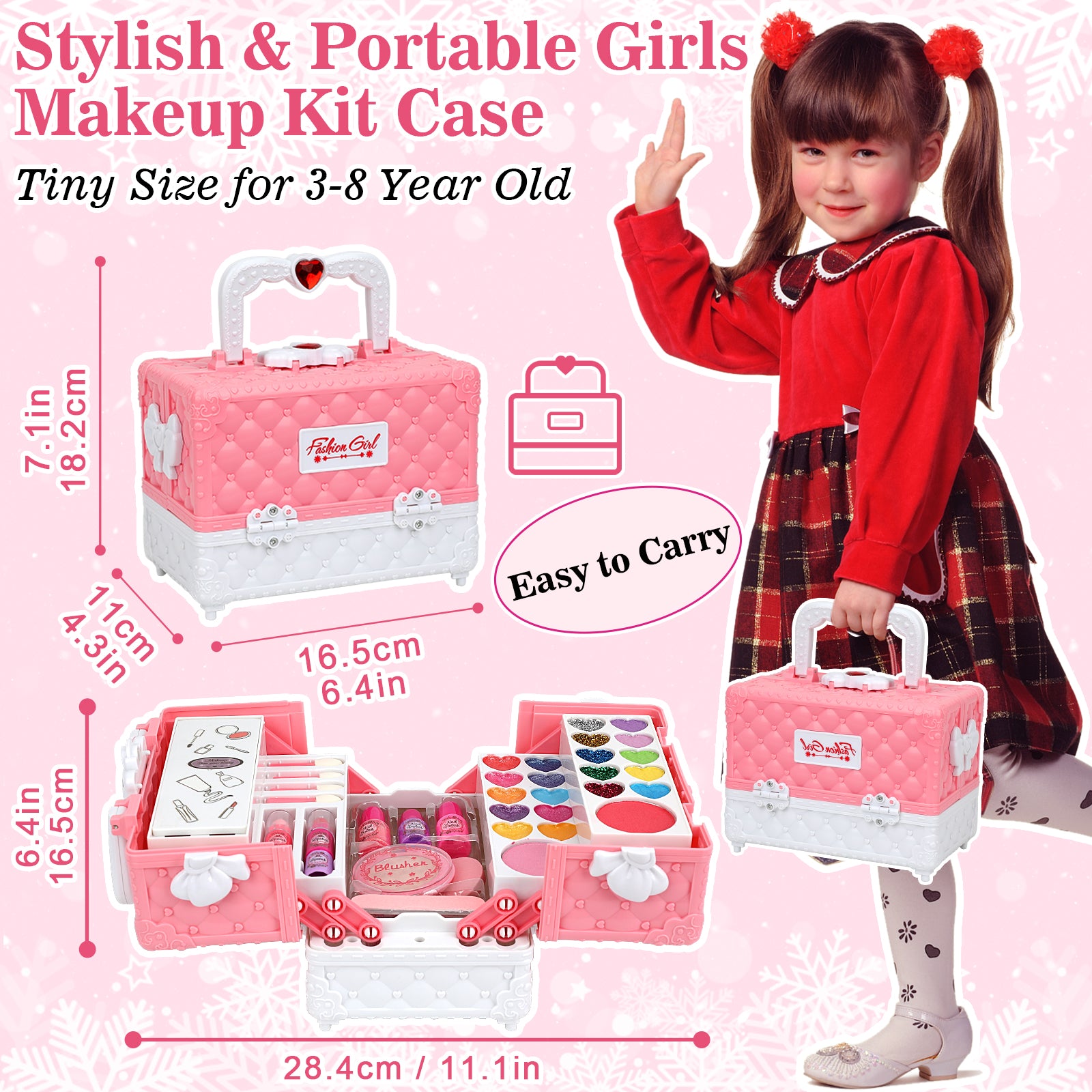 Feibely Kids Makeup Kit Girls Toys, 45 PCS Washable Kids Makeup Kit for Girls, Princess Play Make up Toy Birthday Gift for Girl Age 3-12