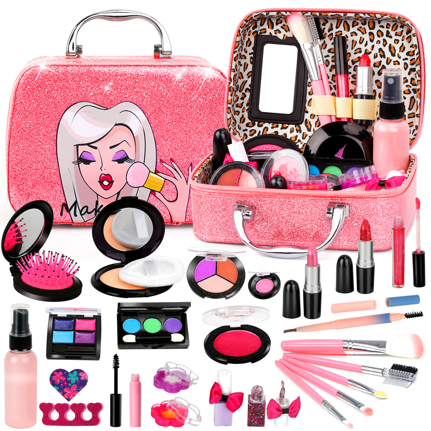 Gifts for 3 4 5 6 7 8 Year Old Girls, Girls Makeup Set Toys for Girls Aged  5-8, 41 Packs Washable Kids Makeup Kit Girls Costume Party Toys
