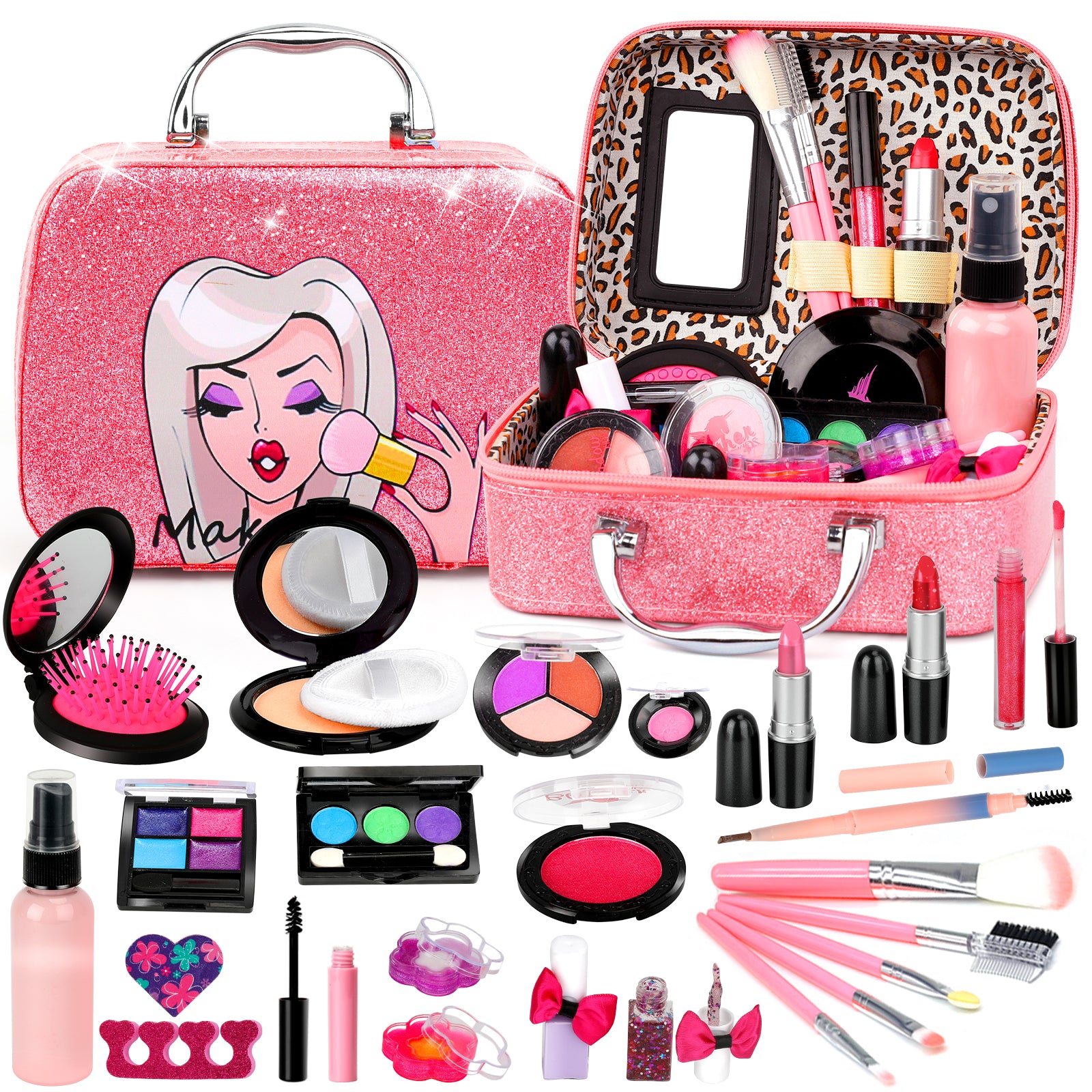 Kids Makeup Kit for Girl - 39 Pcs Safe and Easy to Wash Makeup Toy for Girls, Re
