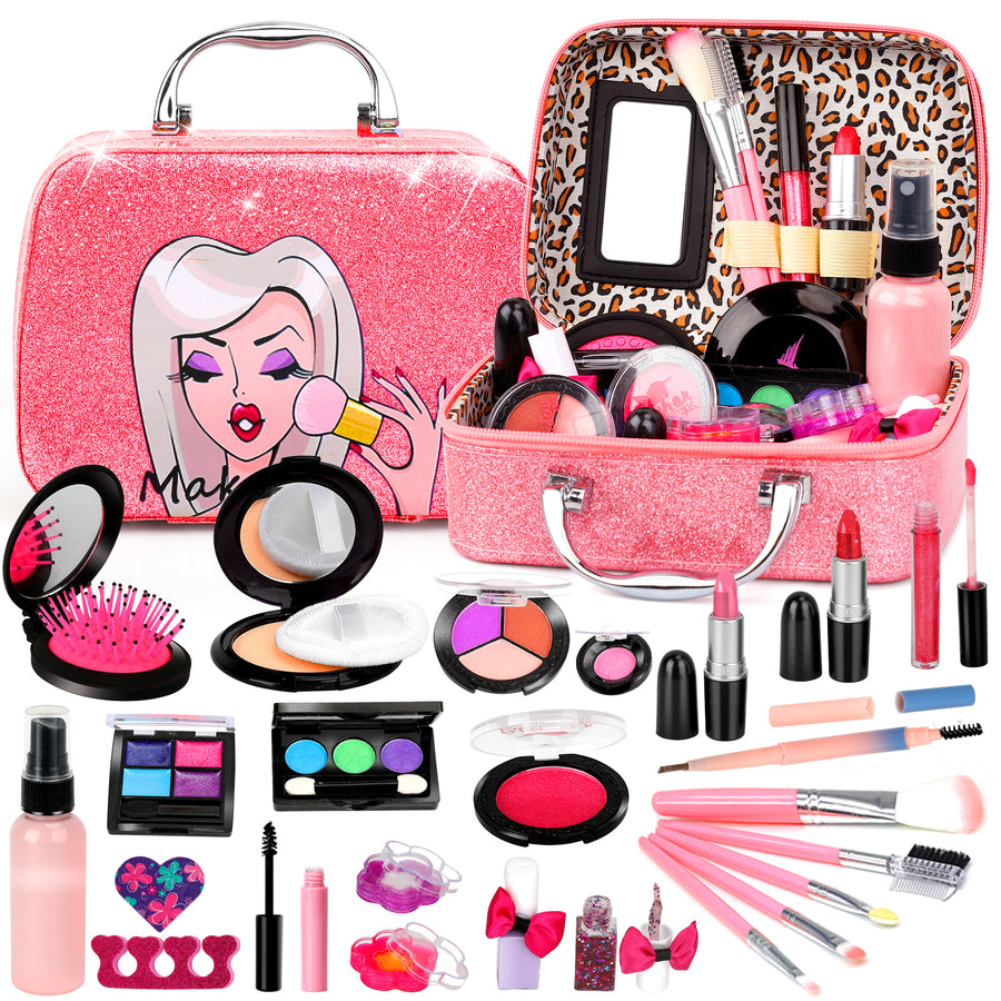Washable Kids Makeup Girl Toys - Non Toxic Real Kids Makeup Kit for Girls Nature Make Up Set for Child Toddler Children Princess Christmas Birthday Gifts Present for 4 5 6 7 8 9 10 Year Old Girls Gift