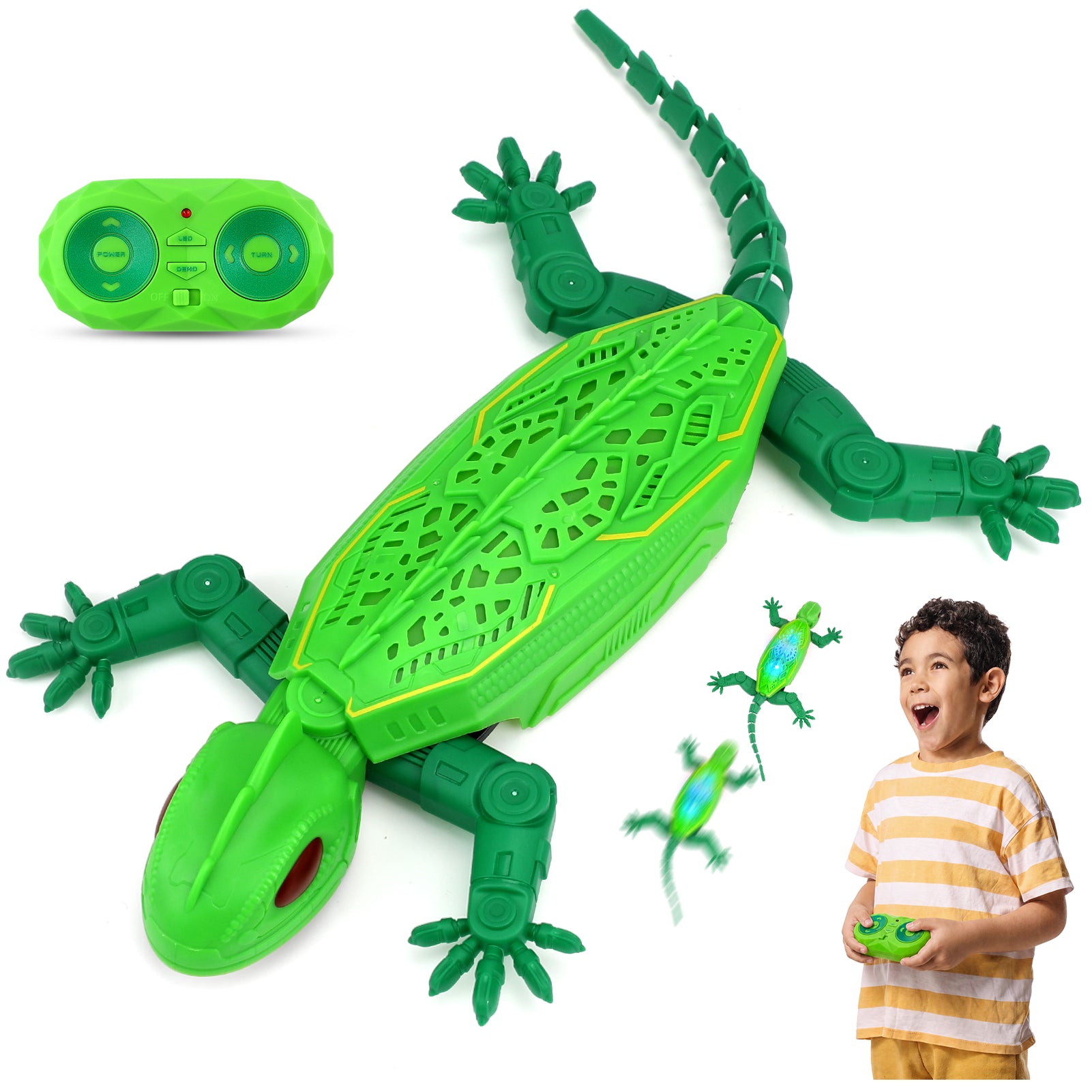 Remote Control Gecko Toy, Rechargeable RC Lizard with LED Light, Gravity-Defying Movement Interactive Prank Toy, Birthday Gifts for Kids Ages 3-12