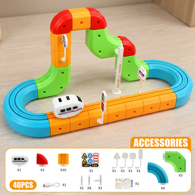 Sendida Train Set Tracks, Toy Train Race Tracks, 3D Infinity Modular Cube Building Blocks Freely Assembled, STEM Learning Toy of Gifts for Kids Toddlers Boys & Girls