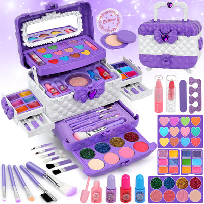 Kids Makeup Kit for Girl Gifts, 54PCS Washable Little Girls Princess Make Up Toys for 4 5 6 7 8 9 Year Old Girl Birthday Gift (Purple)