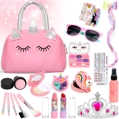 Flybay Pretend Makeup Kit for Girls, Fake Play Makeup Kit, Toddler Dress Up Cosmetic Playset for Girls Ages 3+, Birthday Christmas Holiday Gift(Not Real Makeup)