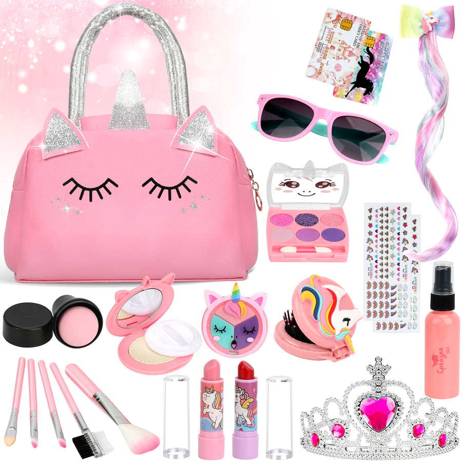 Flybay Pretend Makeup Kit for Girls, Fake Play Makeup Kit, Toddler Dress Up Cosmetic Playset for Girls Ages 3+, Birthday Christmas Holiday Gift(Not Real Makeup)