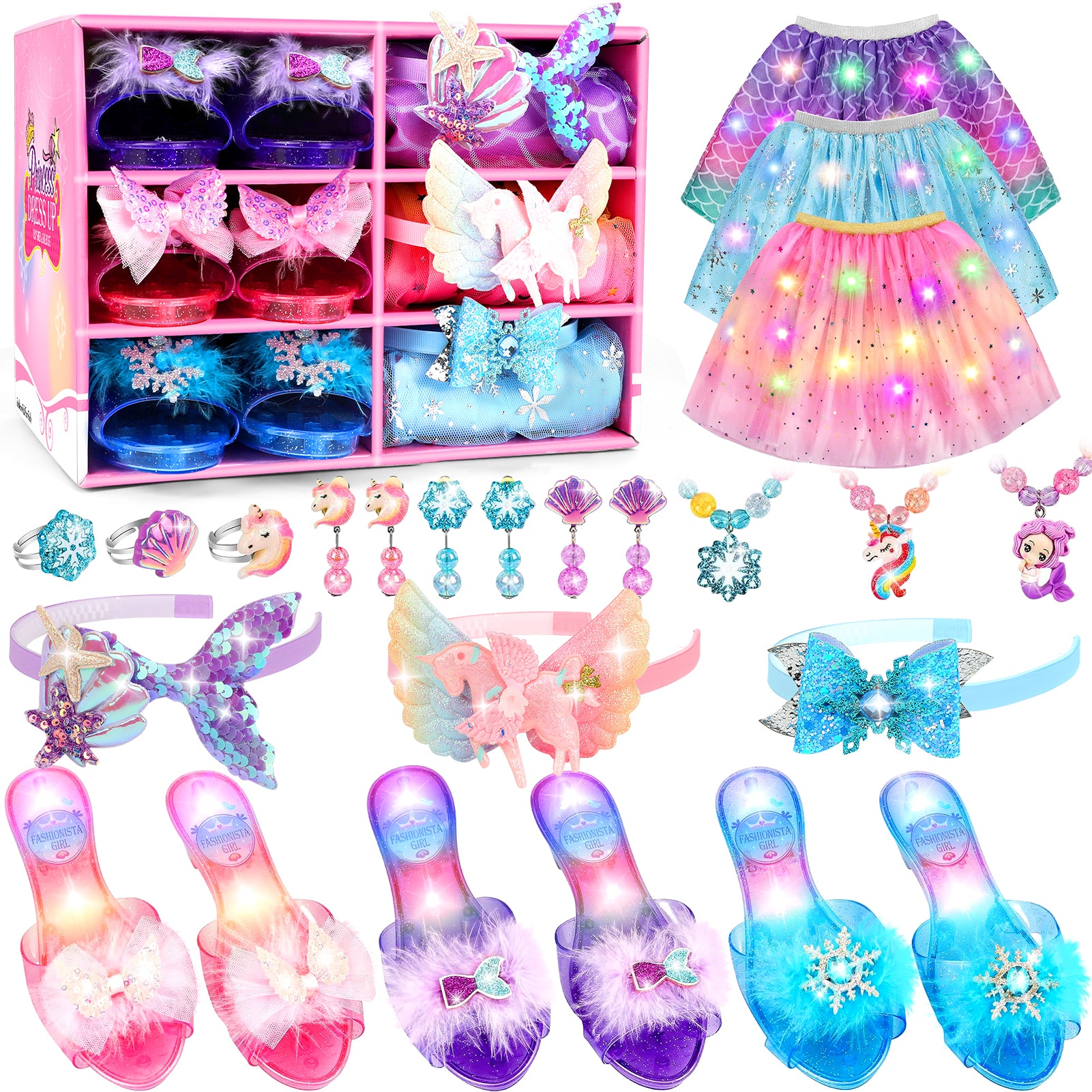 Flybay Princess Dress up for Girls, Toddler Dress up Clothes with Shoes & Accessories, Girls Role Play Princess Toys Gift for Girls 3 4 5 6 Years Old