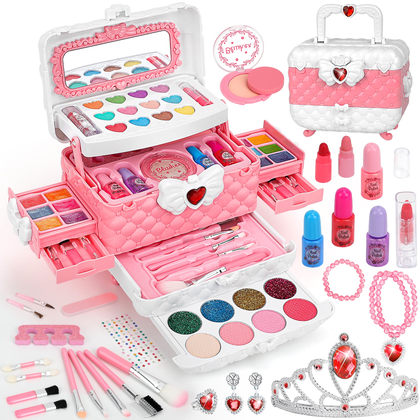 Kids Makeup Kit for Girl, 52 Pcs Pretend Makeup for Toddlers Kids, Washable  Non Toxic Make Up for Girls, Pretend Play Toy Makeup Set Birthday for