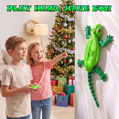 Remote Control Gecko Toy, Rechargeable RC Lizard with LED Light, Gravity-Defying Movement Interactive Prank Toy, Birthday Gifts for Kids Ages 3-12