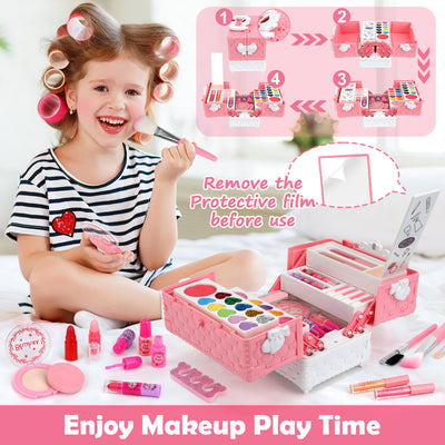Feibely Kids Makeup Kit Girls Toys, Washable Kids Makeup Kit for Girls, Princess Play Make Up Toy Birthday Gift for Girls Age 3-12