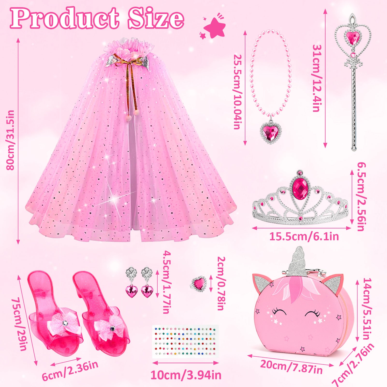 Flybay Princess Dress up for Girls, Princess Cape, Crown with Uni-corn bag Little Girl Costume Toy for Kids Toddlers Birthday Gift