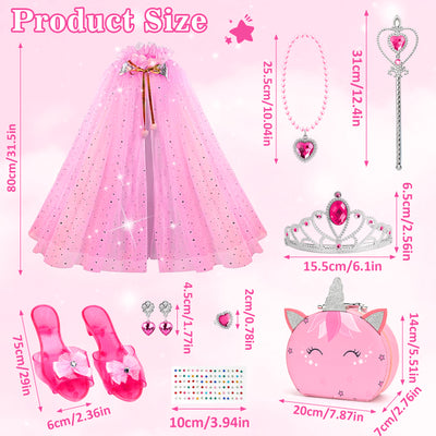 Flybay Princess Dress up for Girls, Princess Cape, Crown with Uni-corn bag Little Girl Costume Toy for Kids Toddlers Birthday Gift