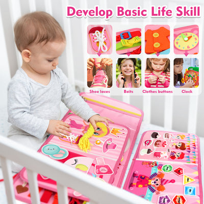 Flybay Busy Board Montessori Toys for Girls, Busy Book for 1-3 Year Old, Sensory Educational Activities for Learning Fine Motor Skills, Toddler Toys