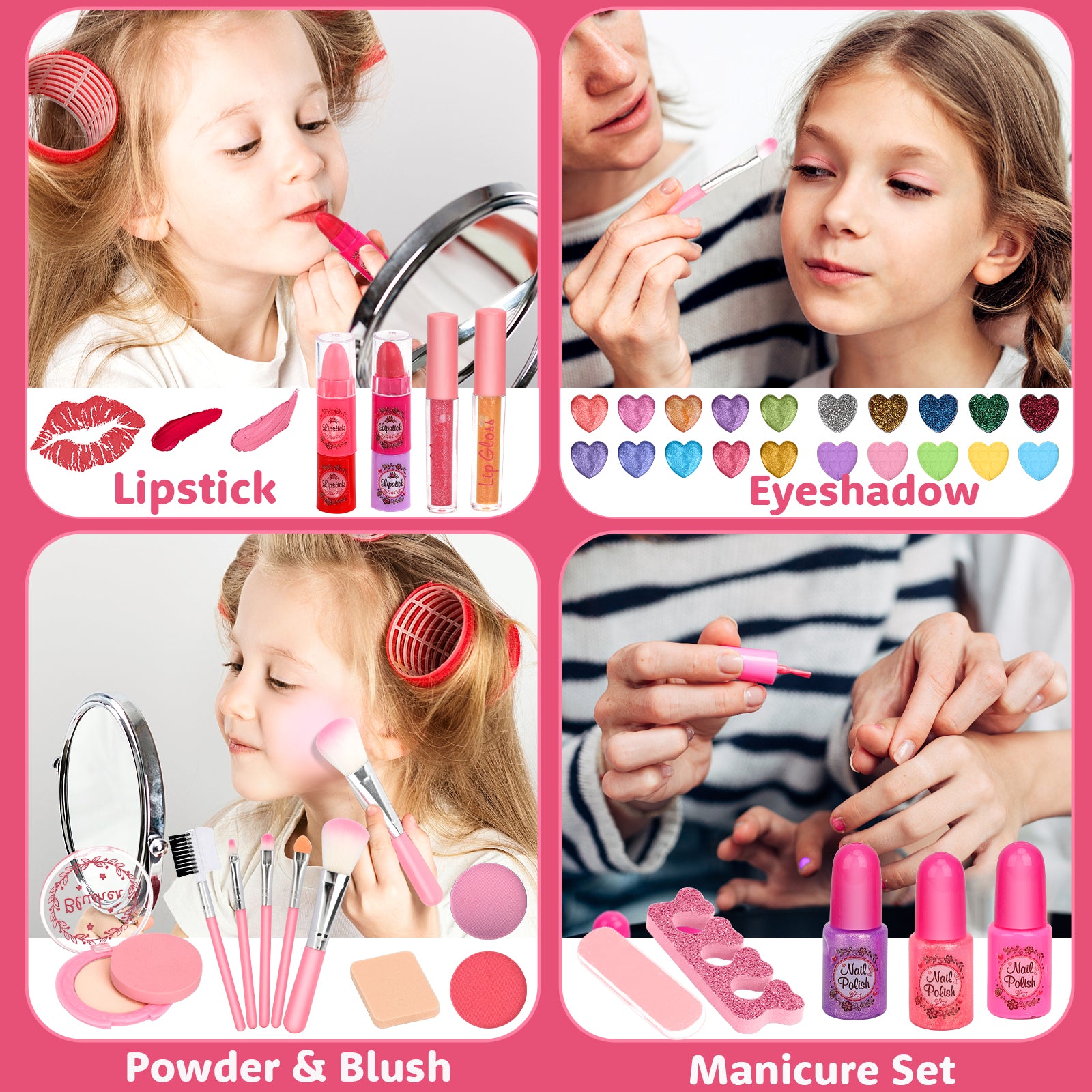 Feibely Kids Makeup Kit Girls Toys, 45 PCS Washable Kids Makeup Kit for Girls, Princess Play Make up Toy Birthday Gift for Girl Age 3-12