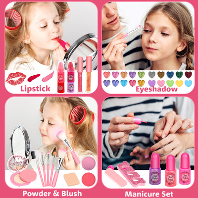 Feibely Kids Makeup Kit Girls Toys, 45 PCS Washable Kids Makeup Kit for Girls, Princess Play Make up Toy Birthday Gift for Girl Age 3-12