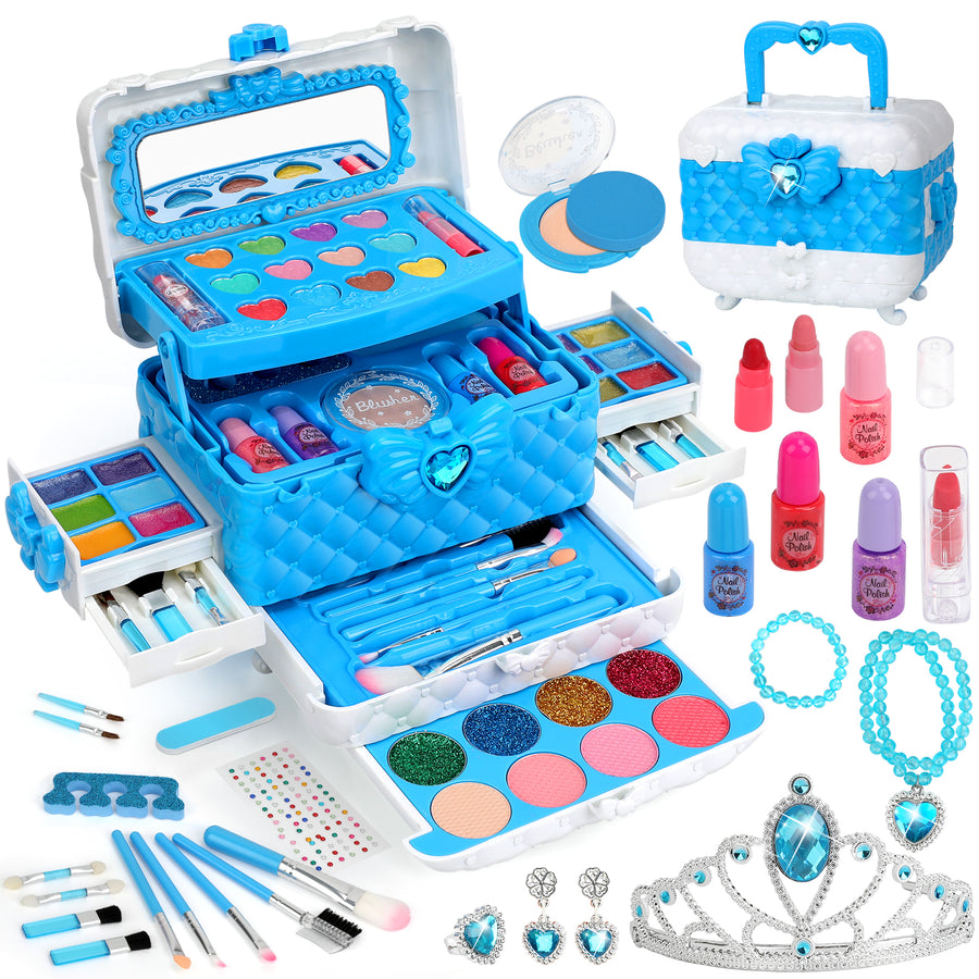 Kids Makeup Kit Toys for Girls, Teensymic Girl Toys 60PCS Real Washable Makeup Little Girls Princess Gifts Play Make Up Kids Toys Makeup Vanities for Girls Age 3-12 Year Old Birthday