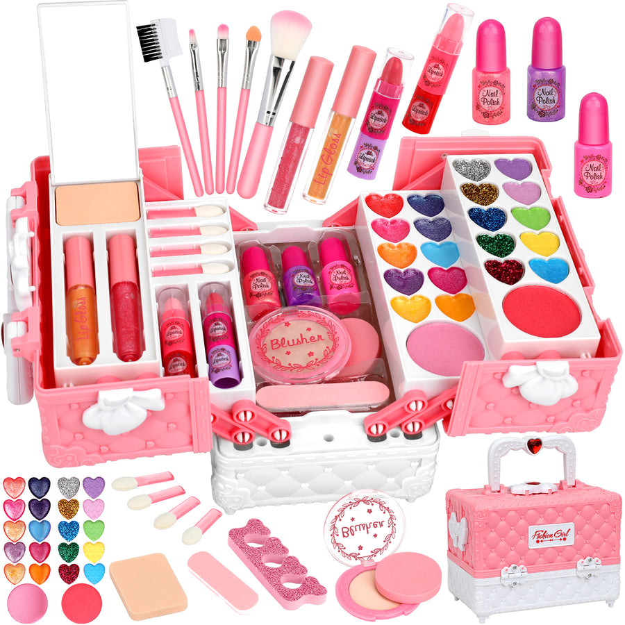 Feibely Kids Makeup Kit Girls Toys, Washable Kids Makeup Kit for Girls, Princess Play Make Up Toy Birthday Gift for Girls Age 3-12