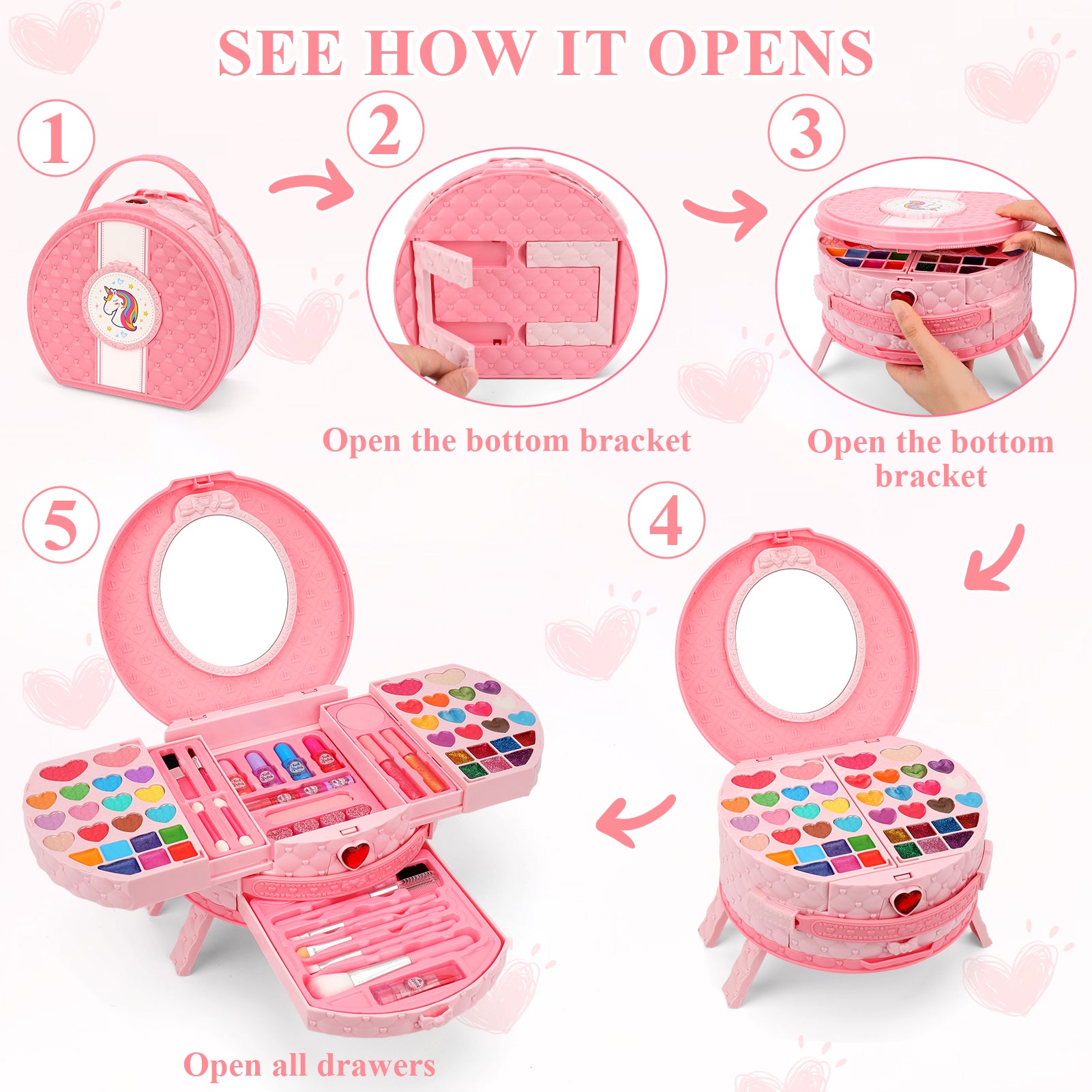 Kids Makeup Kit for Girl, 66 Pcs Washable Makeup Set for Little Girls, Real Cosmetic Set Pretend Play Makeup Toy Beauty Set Christmas & Birthday Gift Age 3 4 5 6 7 8 9+ Year Old Kids Toddler Toys