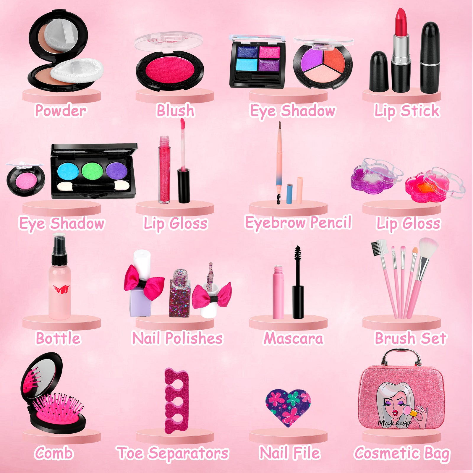 Kids Makeup Kit for Girls, Washable Girls Makeup Kit with Cosmetic