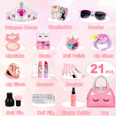 Flybay Pretend Makeup Kit for Girls, Fake Play Makeup Kit, Toddler Dress Up Cosmetic Playset for Girls Ages 3+, Birthday Christmas Holiday Gift(Not Real Makeup)