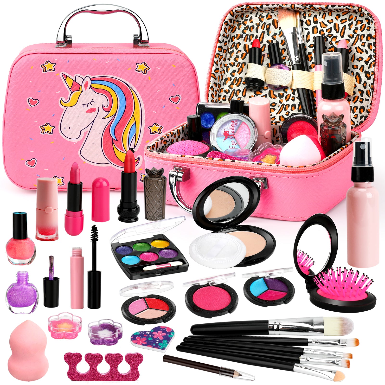 Kids Makeup Palette for Girl Real Washable Kids Makeup - My First Princess Make Up Set Include 4 Blushes, 8 Eyeshadows, 6 Lip Glosses