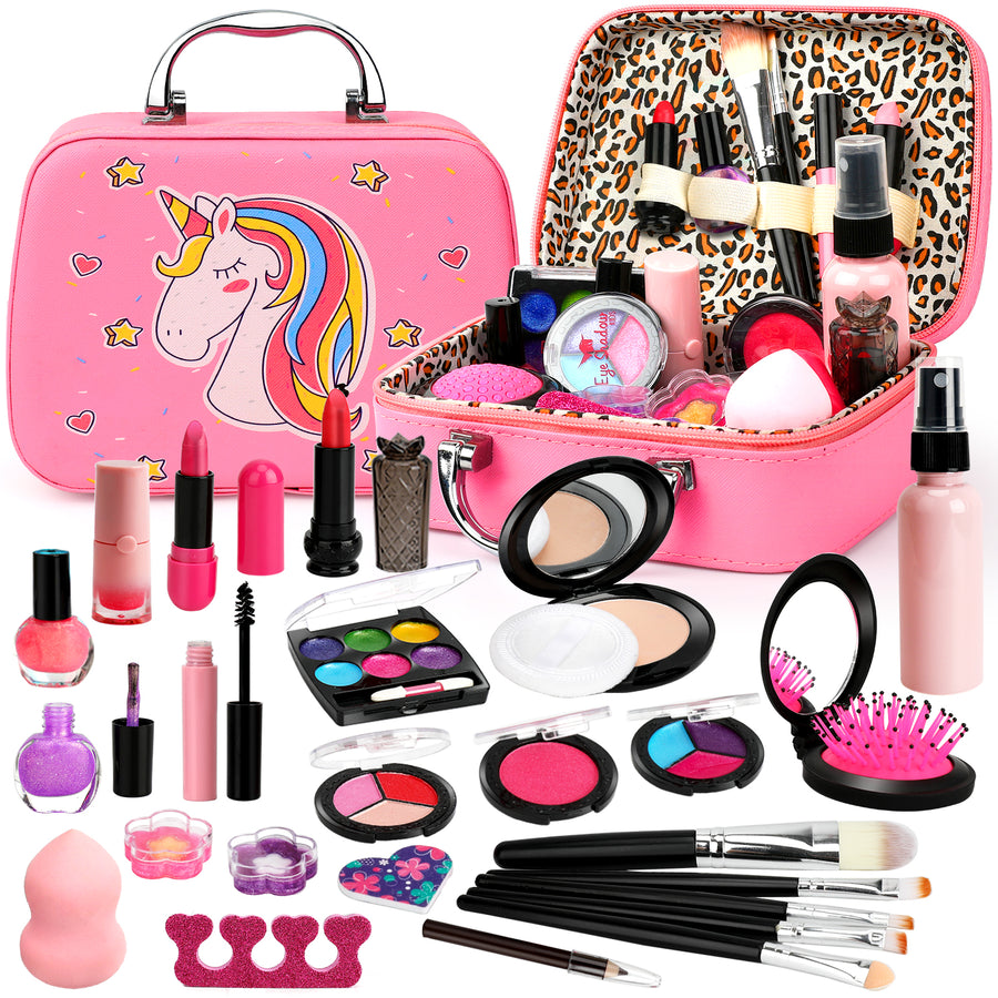 Kids Makeup Kit for Girls, Real Makeup Kit for Kids, Washable Makeup Kit Christmas Toys for Little Girls Child Pretend Play Makeup for 4 5 6 7 Years Old Birthday Gifts Toys
