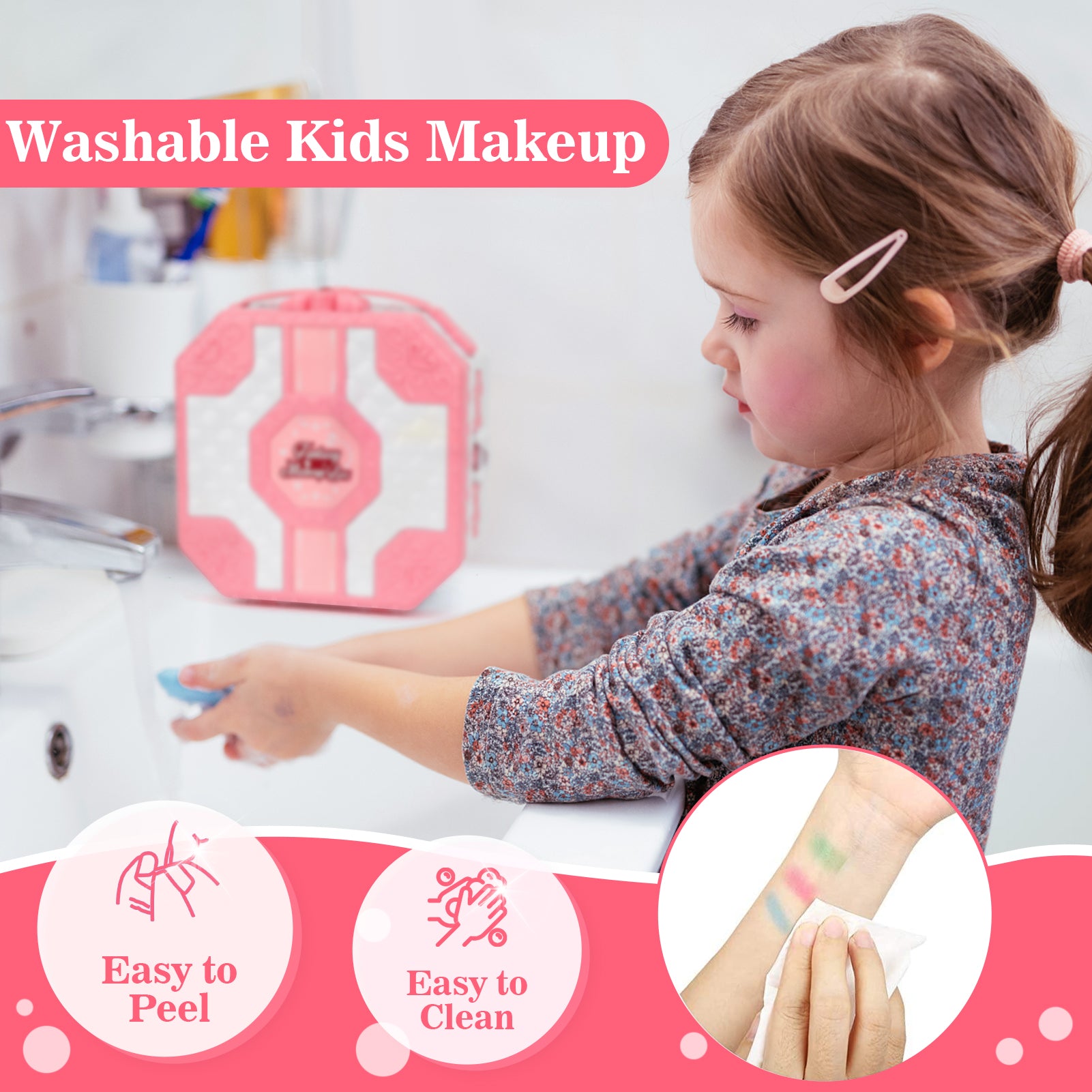 Sendida Kids Makeup, 64pcs Real Washable Kids Makeup Kit for Girl Toys Princess Brithday Gifts for Little Girls 3 4 5 6 7 8 9 10 12 Year Old