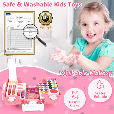 Feibely Kids Makeup Kit Girls Toys, Washable Kids Makeup Kit for Girls, Princess Play Make Up Toy Birthday Gift for Girls Age 3-12