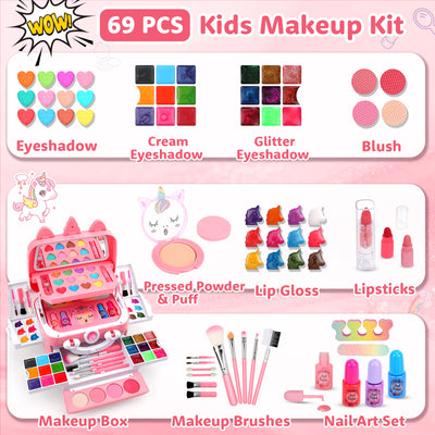 Feibely Kids Makeup Kit Toys for Girls , Washable Makeup Kit for Kids, Princess Toy Birthday Gifts for Girl Ages 3-12